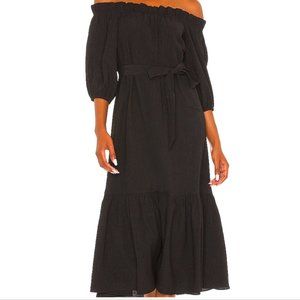 NWT Off-the-Shoulder Black Crinkle Crepe Midi Dress